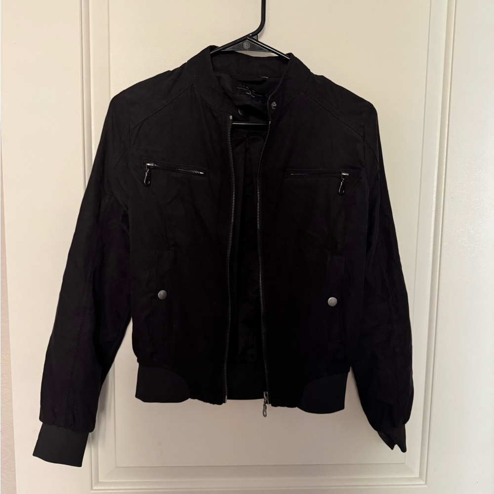 Iris Black Bomber Jacket with Standing Collar
